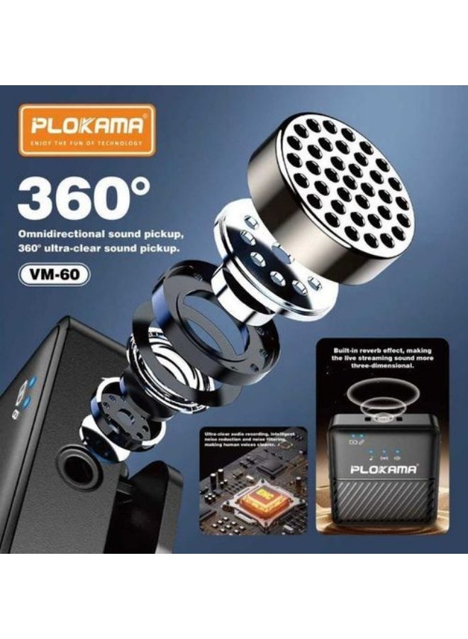 PLOKAMA VM60 Mic Wireless Clip on Microphone Lavalier HP Plug & Play Dual Mic Type C & Lightning - Multicolor - Image 3